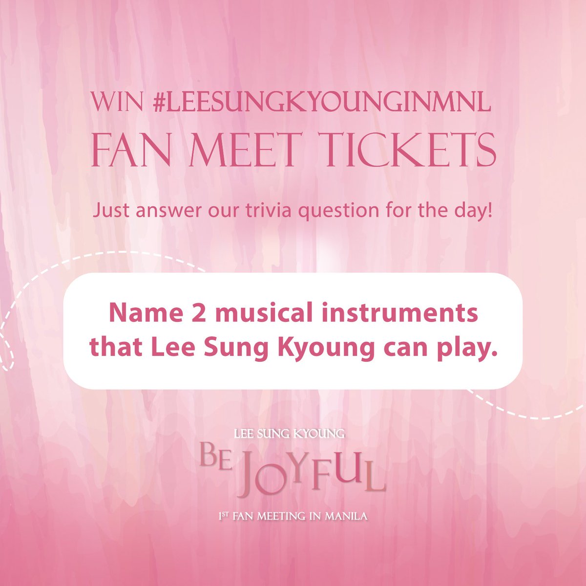 cdmentph's tweet photo. WIN one (1) #BEJOYFULinMANILA fan meeting ticket with hi-touch! 

1. Follow us @cdmentph;
2. Retweet with your answer, tag 2 friends and;
3. Share this post with the hashtag #LeeSungKyoungInMNL! 

RT until 11:00PM tonight, July 22 and we'll announce the winner right away! https://t.co/ijL0pNmXrn