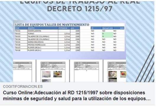 ¿Quieres cambiar de empleo, ascender en tu carrera o simplemente mejorar tus conocimientos en esta Normativa? El CURSO de ADECUACIÓN AL RD 1215/1997 SOBRE DISPOSICIONES MÍNIMAS DE SEGURIDAD Y SALUD PARA LA UTILIZACIÓN DE EQUIPOS DE TRABAJO
¡Último día!
bit.ly/2XTkGR9