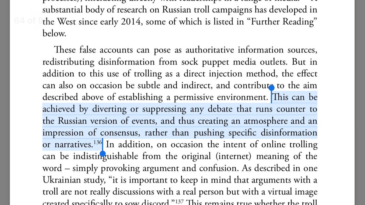 35/ THE BRUTALITY OF TROLL ARMIES* Trolls: online persona run by humans* Bots: automated responses* False accounts posing as authoritative, can be both direct and subtle, can create appearance of consensus* Arguing with trolls is madness and pointless