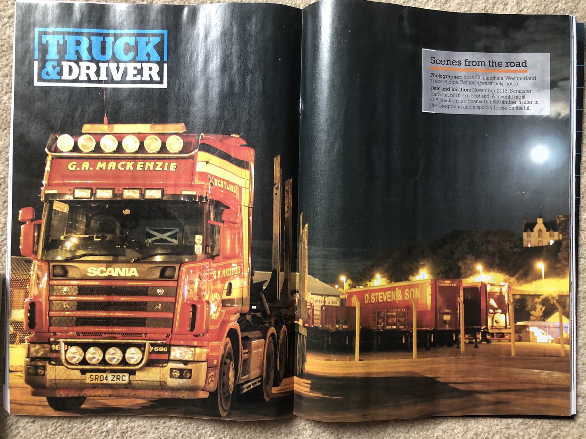 Westtruckphotos's tweet photo. This months @TrucknDriver magazine centre spread. Scrabster harbour on a full moon #scania #Scrabster #Caithness #timbertrucks https://t.co/TZl2Wm8tJg
