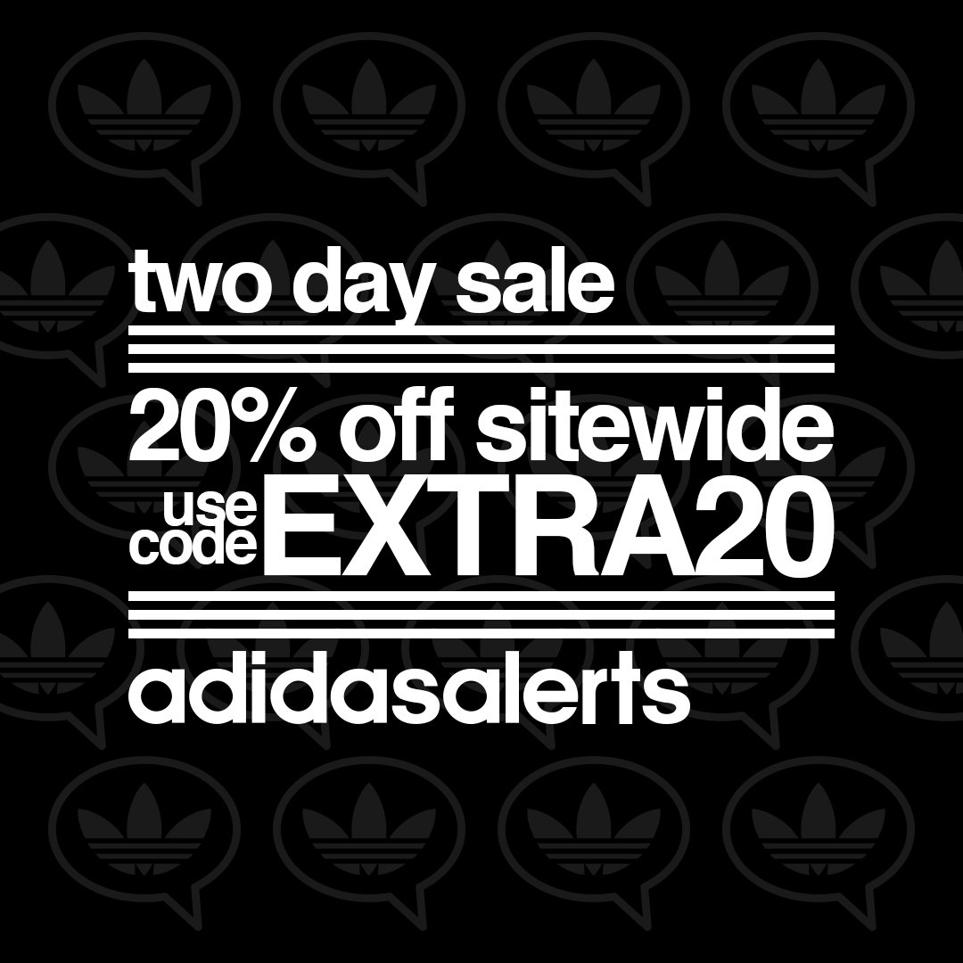 adidasalerts's tweet photo. Two Day Sale on #adidas US.
Extra 20% off sitewide.
Use code EXTRA20 in cart.

SHOP NEW  https://t.co/4qg4l5NfiI
SHOP SALE  https://t.co/IDwuvqlafu #ad https://t.co/mZzNeLsM90