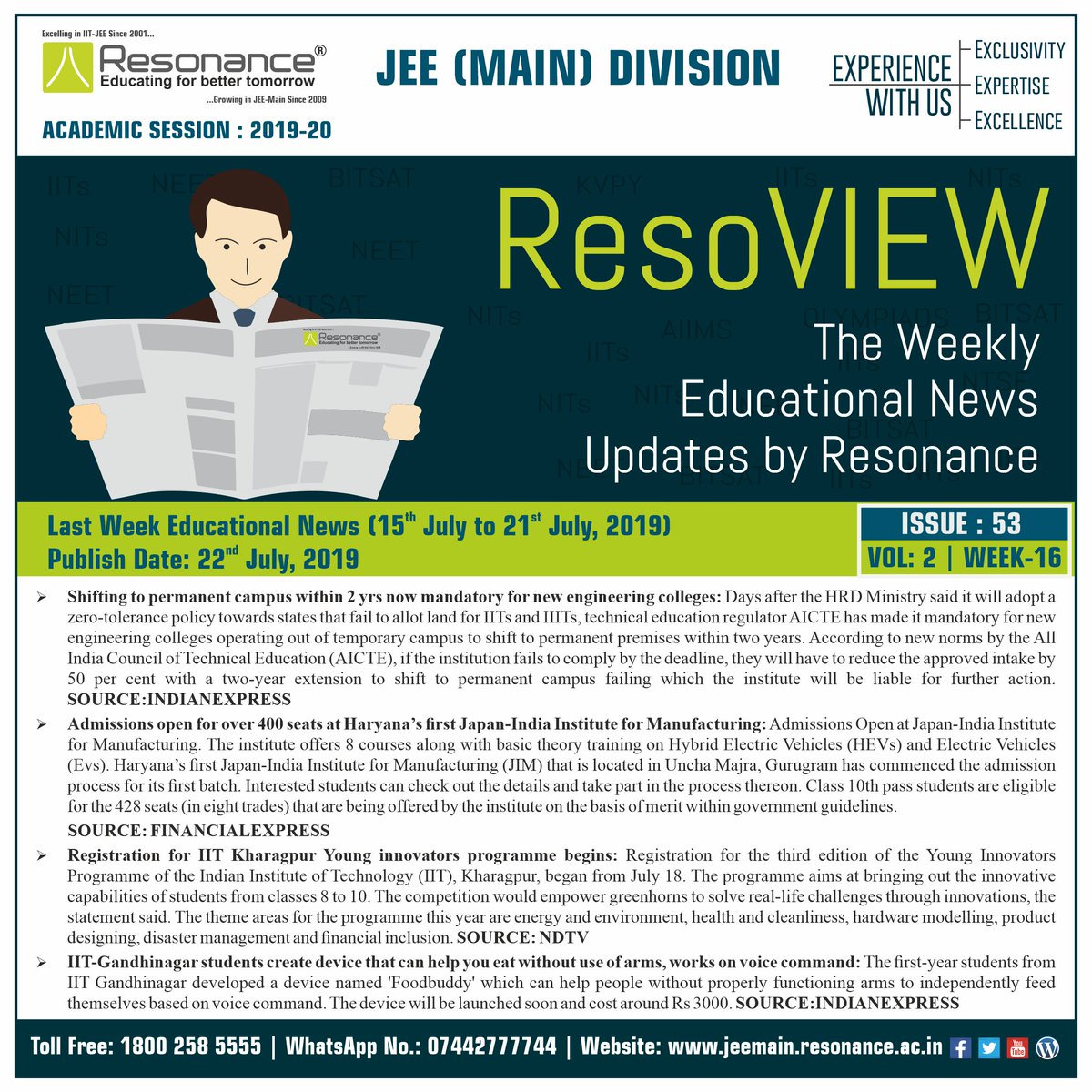 Resonance_JMD's tweet photo. ResoVIEW_Week_16 (Session 19-20)
#WeeklyNews #ResoVIEW #Edcuational #News
#Resonance #EducationalNews #IIIT #NIT #INITIATIVEBYRESONANCE #JEEMainDivision #kotacoaching https://t.co/FEypi6mWBL