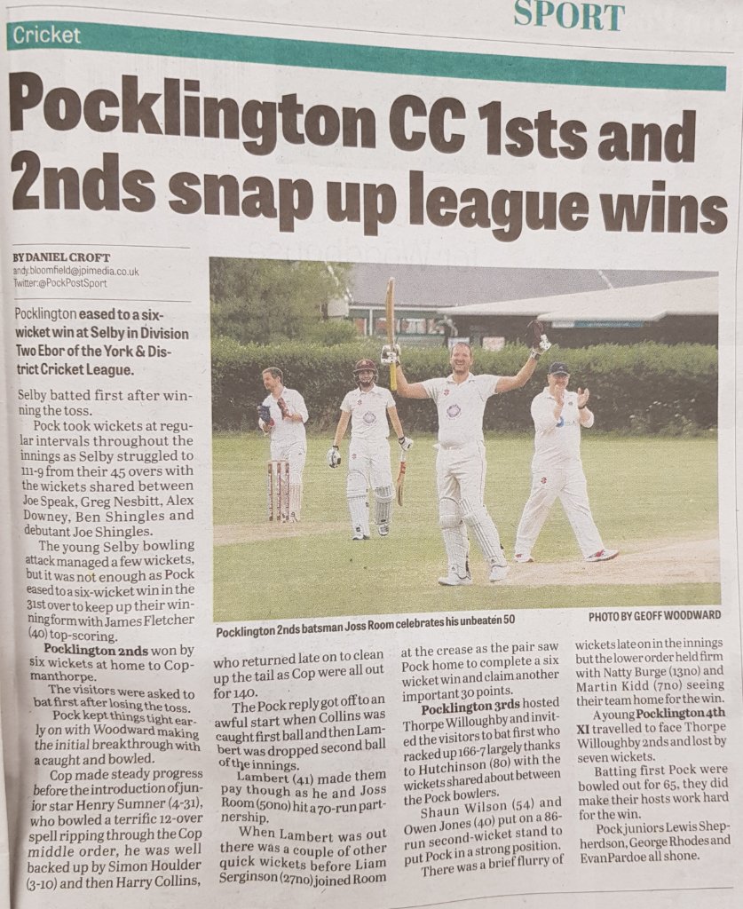 PocklingtonCC's tweet photo. Thanks again to the @PockPost for their ongoing support and brilliant coverage this year. Let's hope the winning reports keep coming ๐ #PCC #pockpost #supportlocal https://t.co/NrvozWuer6