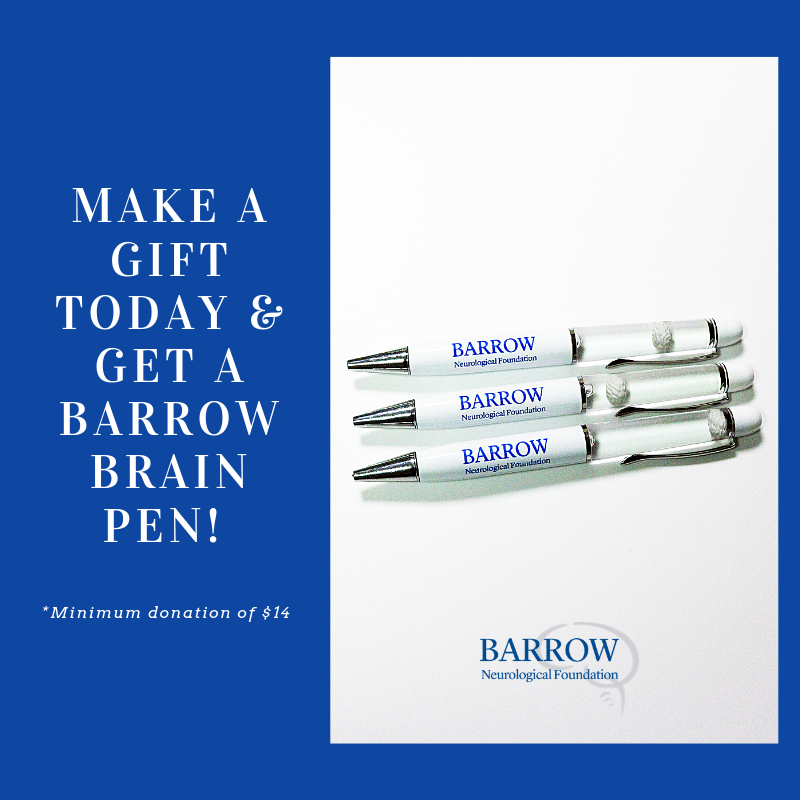 BRAINY FACT: The average brain weighs 1,400 grams. 🧠 

Make a gift in honor of #WorldBrainDay and receive an exclusive Barrow Brain Pen with a donation of $14 or more: bar.rw/2JFcc7v