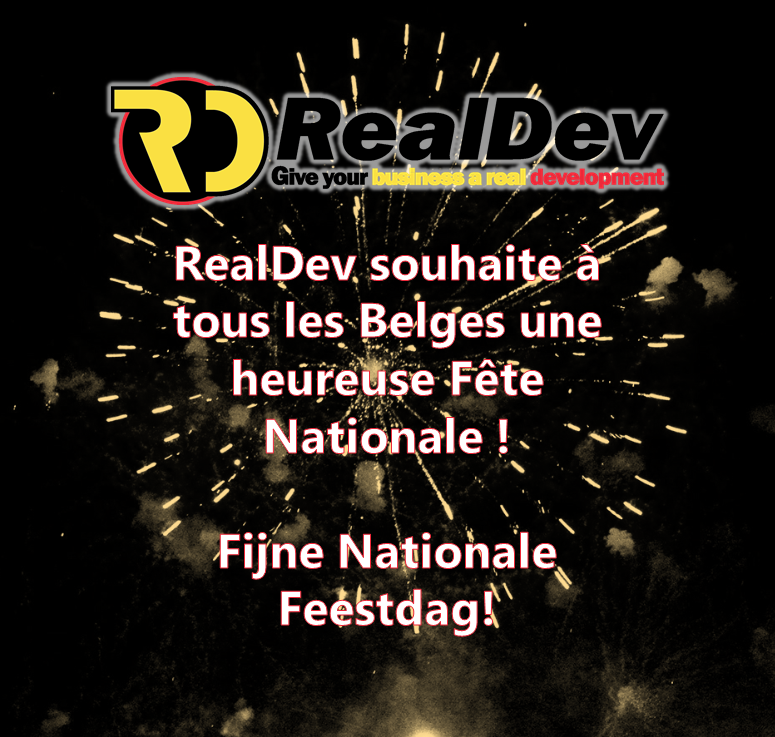 RealDevCorp's tweet photo. RealDev souhaite à tous les Belges une heureuse Fête Nationale !
Happy Belgium National Day! 
Fijne Nationale Feestdag! https://t.co/5m7tZiraga