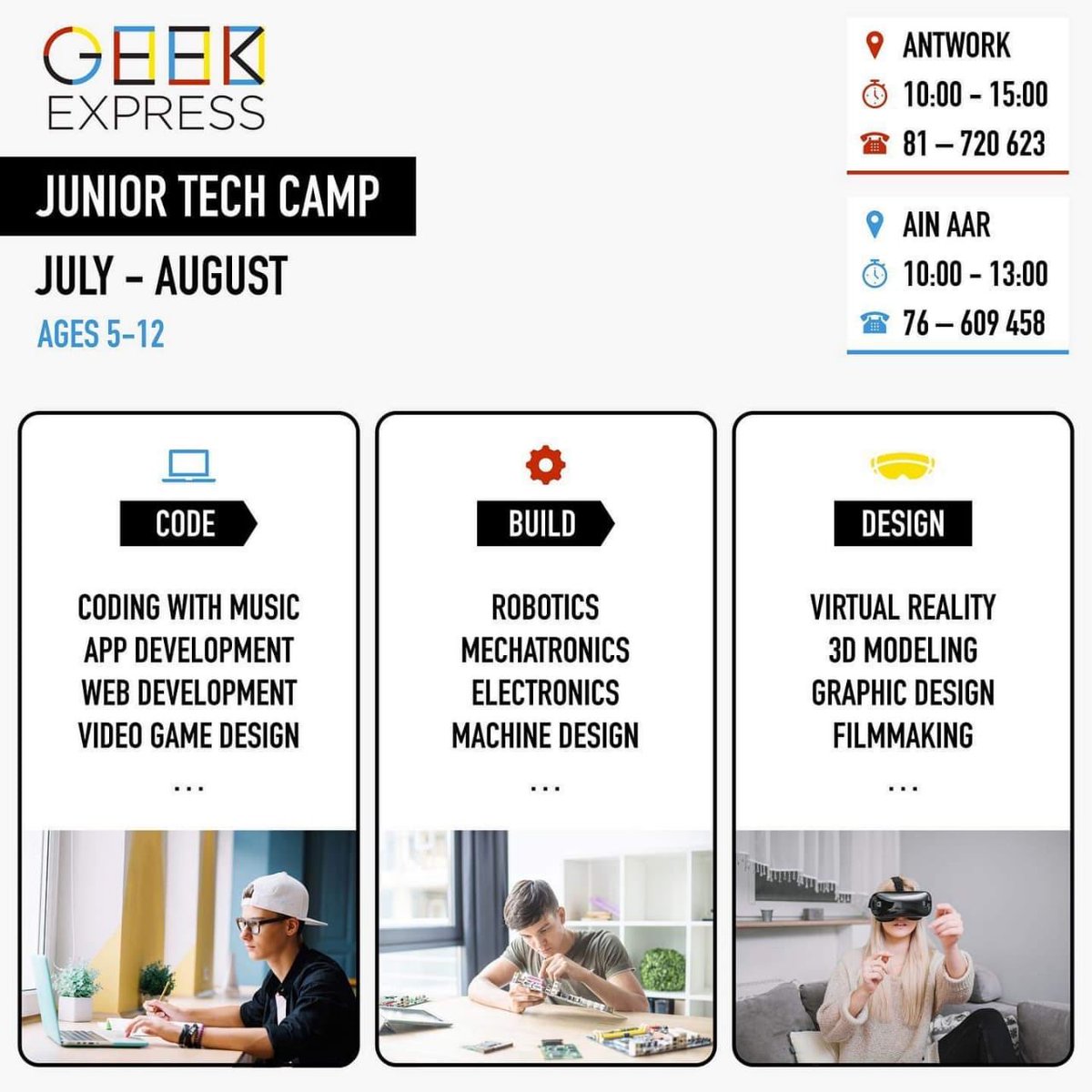 SOILebanon's tweet photo. Did you miss the 3 first weeks of Geek Express summer's camp ?  no more excuses, below is their rich program. An amazing experience is waiting your kids. https://t.co/8ZKOBAWazL