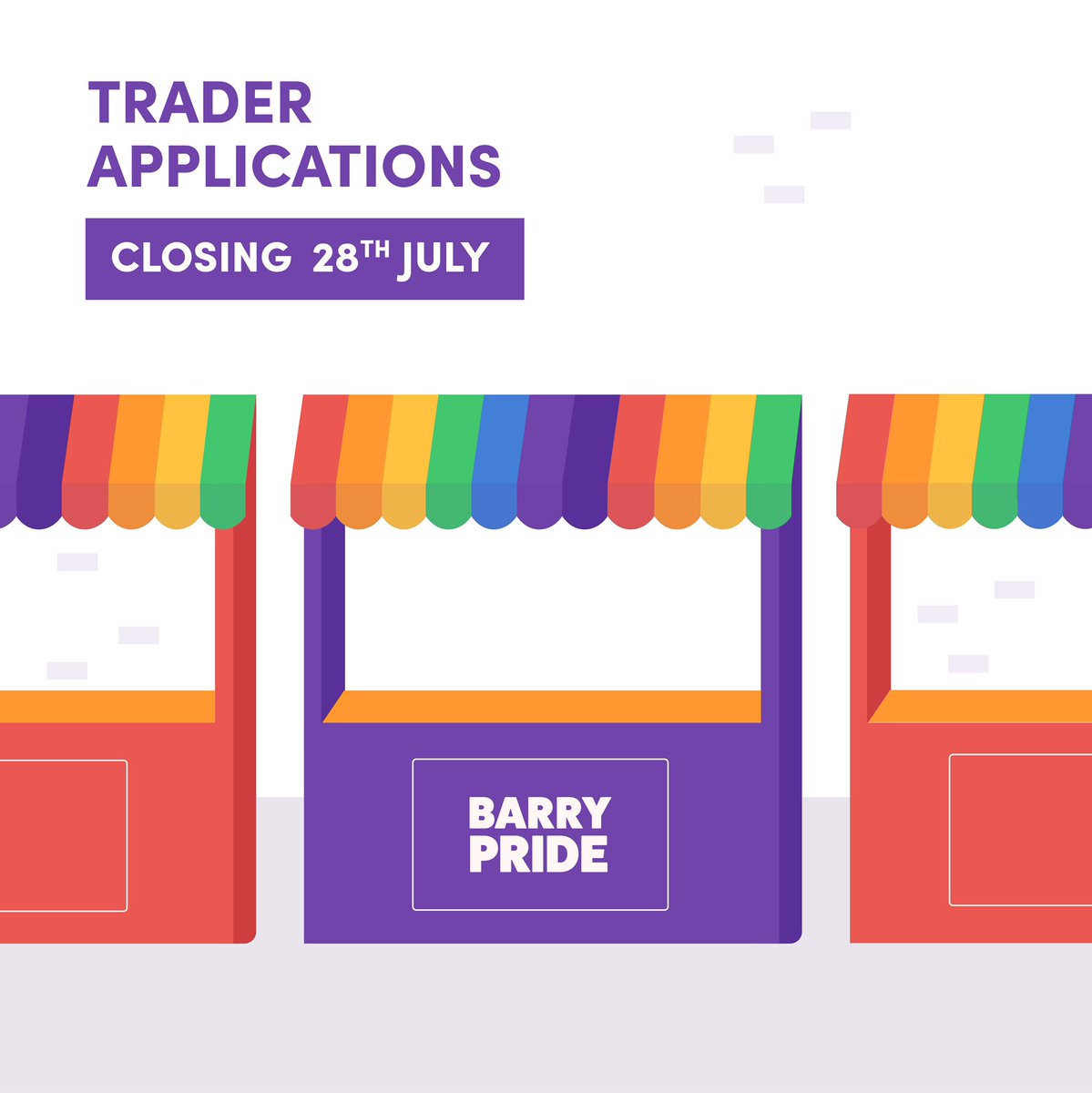 Barry Pride π³οΈβπ (@barryvogpride) on Twitter photo TRADERS! We need YOU π The deadline for Barry Pride stall applications is this Sunday so you donβt have long to apply. Community groups, local businesses, food and drink sellers - we would love for you to get involved. Send us an email on BarryVOGPride@gmail.com. TRADERS! We need YOU π The deadline for Barry Pride stall applications is this Sunday so you donβt have long to apply. Community groups, local businesses, food and drink sellers - we would love for you to get involved. Send us an email on BarryVOGPride@gmail.com.