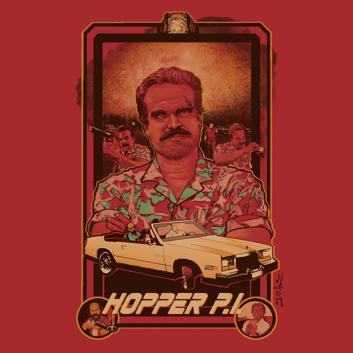 jeffersondoneal's tweet photo. Alright this is the final one I swear!! I dropped this image off at @thedogghouse32 last night and hopefully we will have black and white shirts coming out first, and then color ones later on this month. #strangerthings #hopperpi #fanart #jeffersondoneal https://t.co/KLLLnS5c4Y