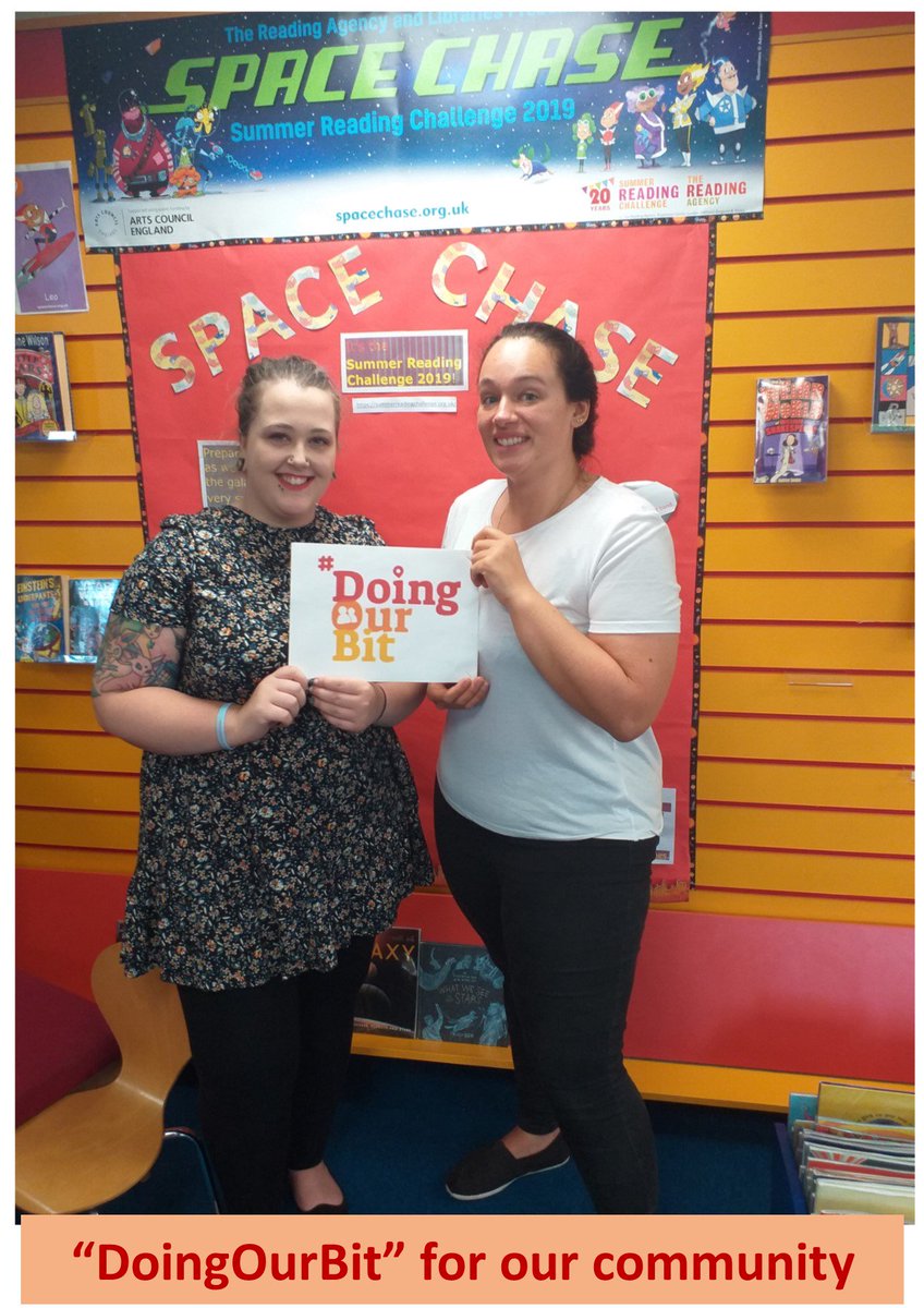 StaffsLibraries's tweet photo. Here are Fran and Hannah at Clayton Library 'doing their bit' to encourage children to sign-up to the #SummerReadingChallenge and improve their literacy skills. We are proud of you. #ClaytonLibrary @readingagency #DoingOurBit https://t.co/VmkxD55R4z