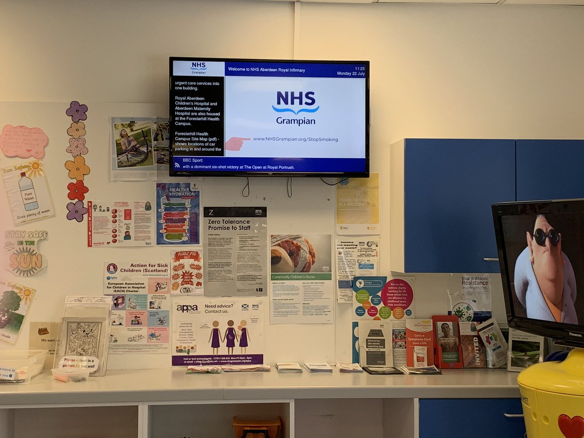 Second improvement for the week. 2x screens within the a&amp;e waiting room displaying rough waiting times, hospital and health information and details of appropriate healthcare service use. <a href="/NHSG_RACH/">NHSG_RACH 💙</a> <a href="/NHSGrampian/">NHS Grampian</a> @JoannePEF #sharedgovernance #remaininformed #improveourservice