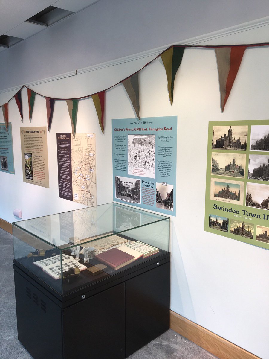 I’ve put together an exhibition with <a href="/SwindonLocal/">Local Studies</a> for <a href="/PrimeTheatreUK/">Prime Theatre</a> with bits loaned by <a href="/MuseumandArt/">Museum & Art Swindon</a> on #Swindon Peace Flag Riots in 1919. At Central Library. #history