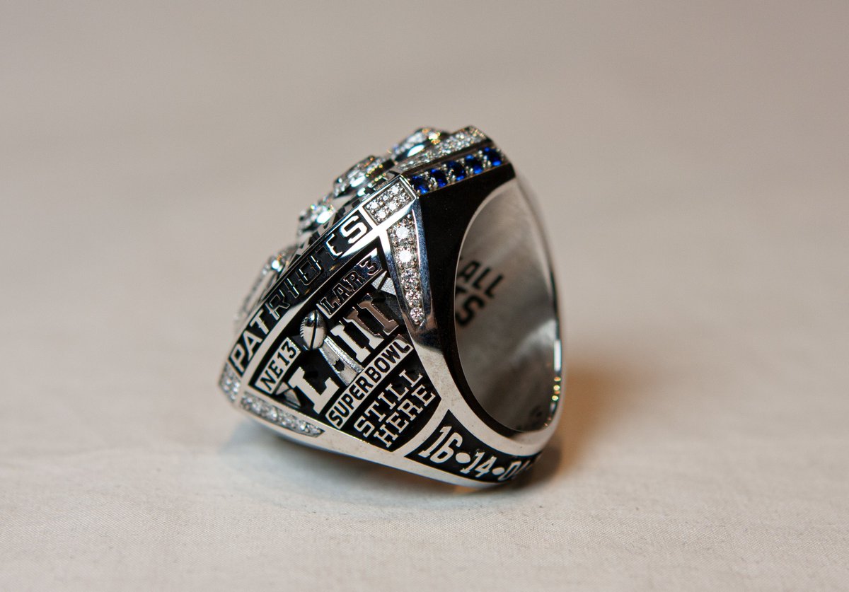 A closer look at the @Patriots #SuperBowl53 Championship Ring! Now on display at the #PFHOF for visitors to see in our Super Bowl Gallery.