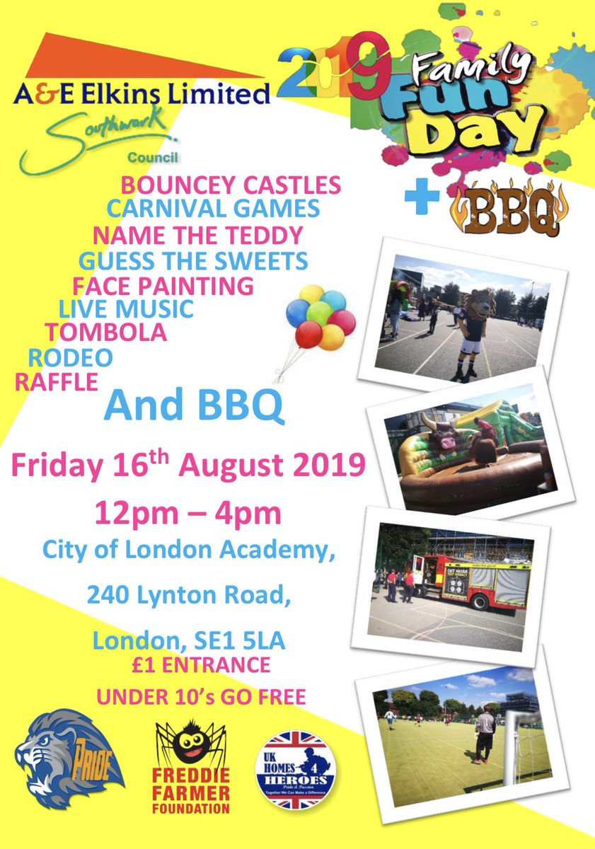 🎪Family Fun Day🎪
Come and join us for our annual family fun day on Friday 16th August, 12pm-4pm at
 City Of London Academy
240 Lyton Road
London, SE1 5LA