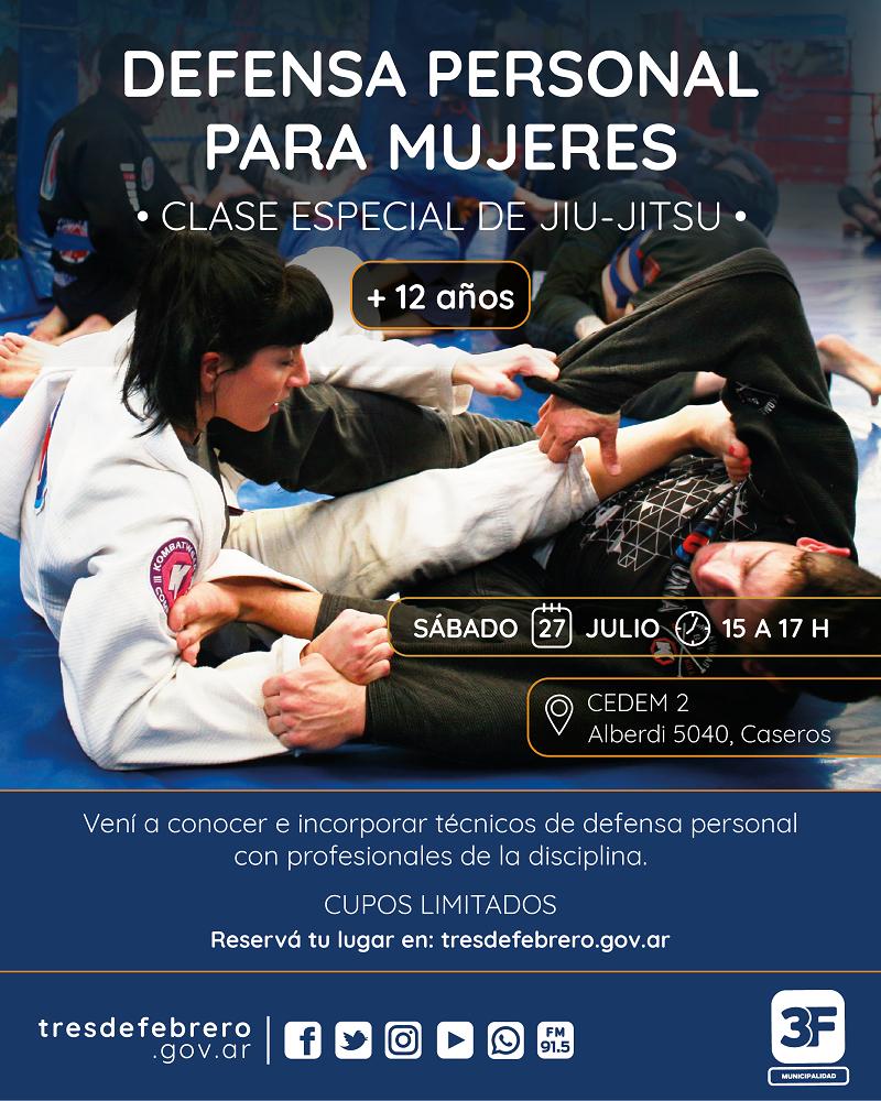 Municipalidad3F's tweet photo. CLASE DE DEFENSA PERSONAL PARA MUJERES

Sumate al encuentro gratuito de Jiu Jitsu para adultas y jóvenes desde 12 años.

📆Sábado 27 de julio
🕒15 h
📌#CEDEM2 - Alberdi 5040, #Caseros

Reservá tu lugar acá 👉https://t.co/PtRYCER8Aw y mirá toda la nota 👉https://t.co/dEorgmhjoI. https://t.co/RuOaskRl1d