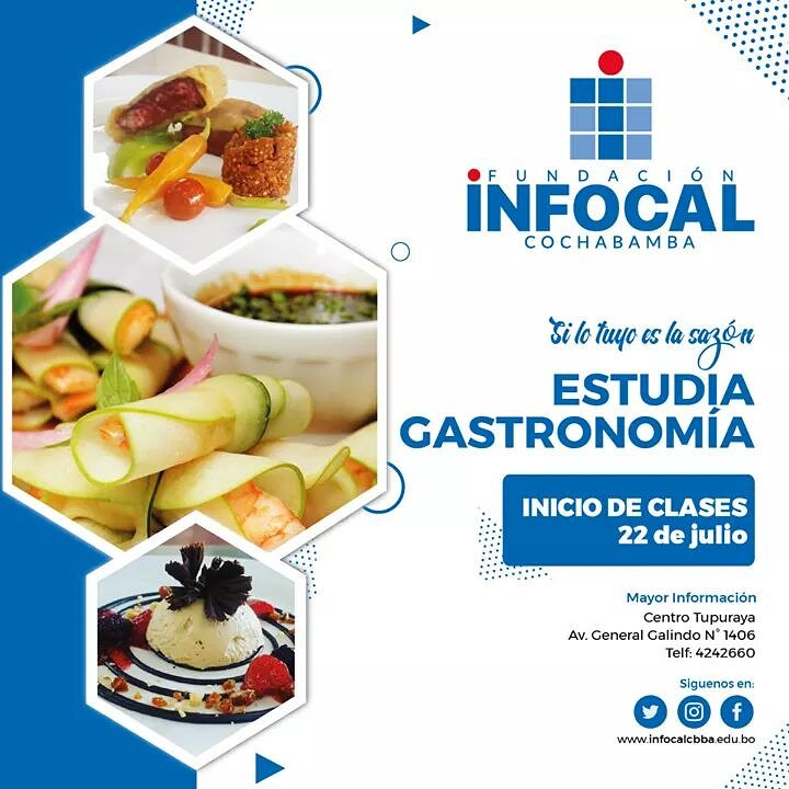 CbbaInfocal's tweet photo. Haz que suceda… diviértete aprendiendo. Estudia #Gastronomía en #INFOCAL y haz crecer tu pasión. Aun estas a tiempo para inscribirte en nuestro Campus de Tupuraya de 8:30 a 12:30 y de 15:00 a 19:00. https://t.co/V1FYyFqw4F