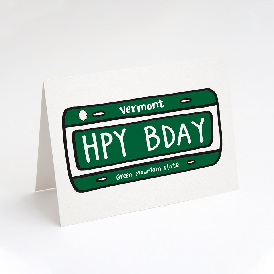 tinygangdesigns's tweet photo. Vermont Birthday Card, by @tinygangdesigns. #vt #vermont #vermontmade #buylocal #local #802 #btv #ilovermont #card #greetingcard #etsy #tinygang #tinygangdesigns #pun #punny #haha #fun #funny #snailmail #birthday #licenseplate https://t.co/L5S7StwUsX