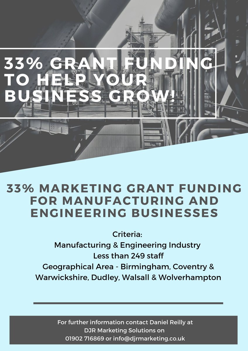 33% Grant Funding To Help Your Manufacturing Business Grow in Birmingham, Coventry &amp; Warwickshire, Dudley, Walsall &amp; Wolverhampton! #business #manufacturing #grantfunding #engineering #businessgrowth