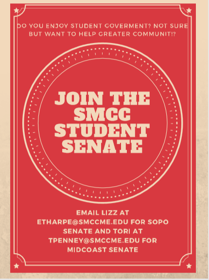 SMCC_SLife's tweet photo. Looking to join the SMCC Student Senate! Email us at etharpe@smccme.edu for South Portland team and tpenney@smccme.edu for our Midcoast team! https://t.co/T3UmeoDt4M
