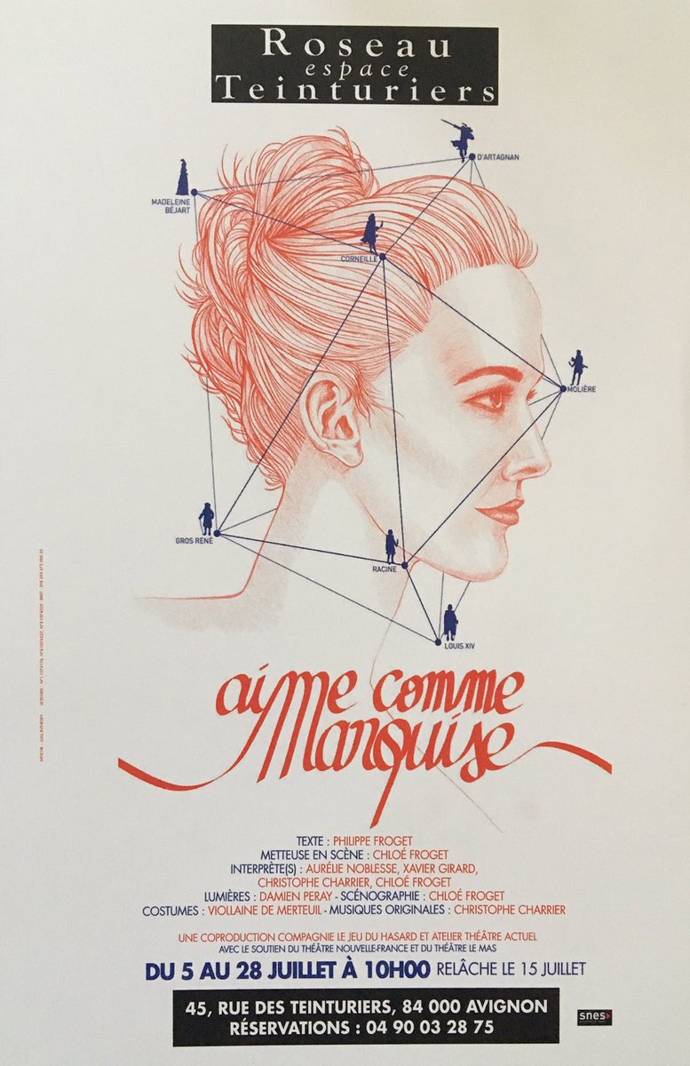 « Aime comme Marquise » ou le destin étonnant de #thereseduparc de la troupe de #jeanbaptistepoquelin. Comédiens et mise en scène nous plongent sur fond d’Histoire dans l’intrigue du lien d’écriture entre #corneille et #moliere. Belle production de <a href="/TheatreActuel/">Théâtre Actuel Avignon</a> <a href="/avignonleoff/">welovevrs</a>