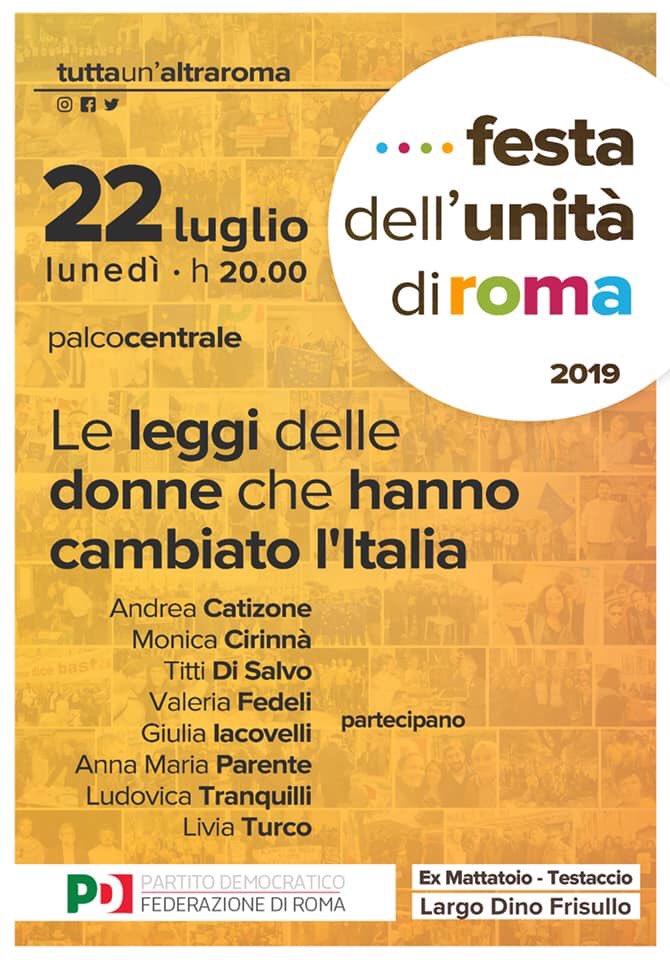PD_ROMA's tweet photo. Oggi #22luglio alla #FestaUnitaRoma

- 18.30 "Le riforme dimezzate" 
- 19.00 "Guardie. Le vittime in divisa del terrorismo".
- ore 20.00 "Le leggi delle donne che hanno cambiato l'Italia"
- ore 21.30 Carlo #Calenda

Verso #Roma2021 https://t.co/1cdvMX8Z6Y