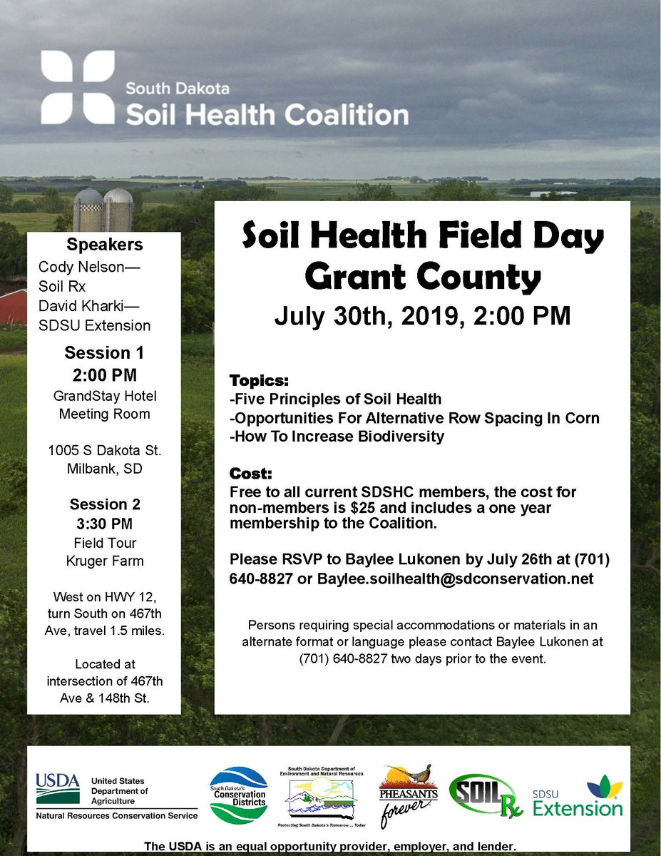 SDSHCoalition's tweet image. Field Day coming up soon in Grant County at the Kruger Farm! The SDSHC has collaborated with the Kruger's on a test plot, come out and take a look at the 60 in. rows with cover crops interseeded. #CoverCrops #Interseeding #TestPlot

RSVP Today!