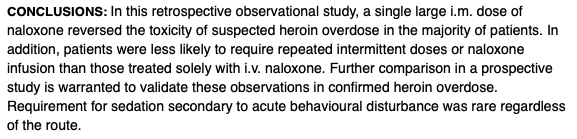 AliRaja_MD's tweet photo. One single large intramuscular dose of #Naloxone is effective & safe in suspected #HeroinPoisoning
K Harris, MD et al @NHSHarlow
https://t.co/Bn7AM8vvTn
#HeroinOverdose #EmergMedAustralas https://t.co/5ZguInBSU6