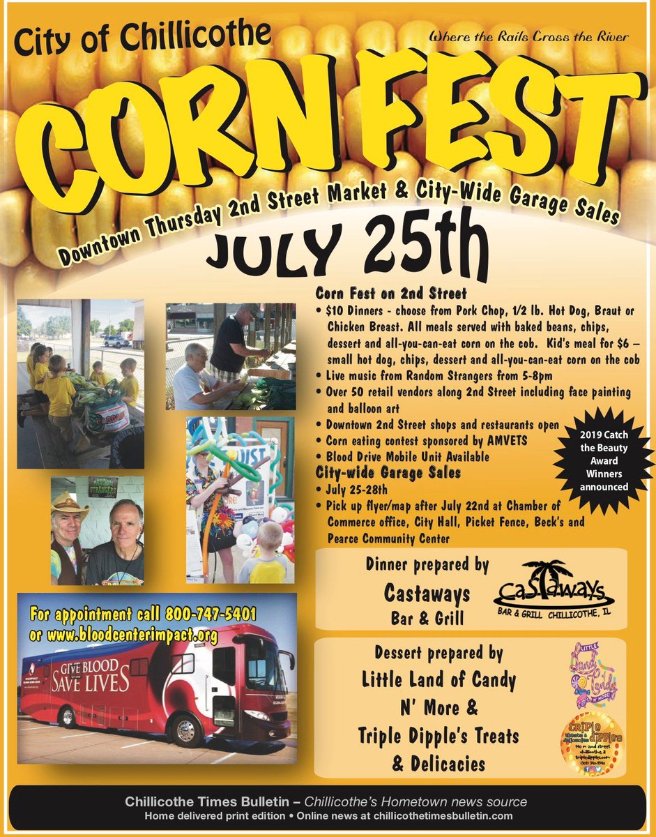 DiscoverPeoria_'s tweet image. You've been invited to the Chillicothe Downtown Thursdays 2019 Corn Fest! 

There are a total of 60 vendors and 10 downtown businesses participating! Plus a giant scavenger hunt that starts at 6:30! Visit their Facebook page for more info! 

#enjoypeoria #DowntownThursday #chilli