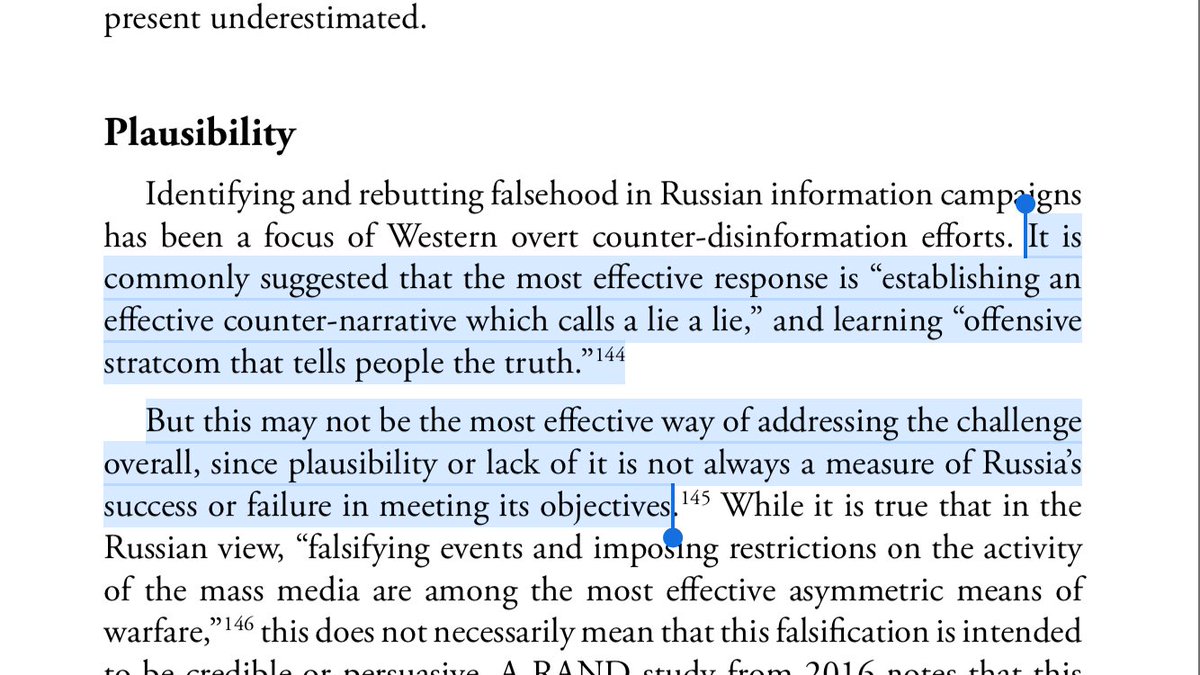 40/ COUNTERING LIES BY CALLING THEM LIES IS AN INEFFECTIVE STRATEGY: Lying is the message.***Lies are designed to undermine trust in truth***Trump employs Kremlin tactics, creating perpetual fog, obscuring truth daily. See my “Mind Virus” thread, #10:  https://twitter.com/heidi_cuda/status/1142084876063010818?s=21