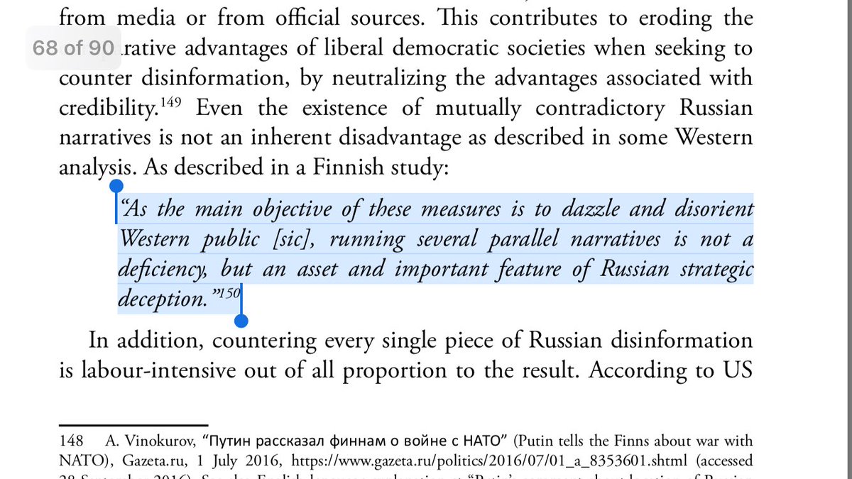 40/ COUNTERING LIES BY CALLING THEM LIES IS AN INEFFECTIVE STRATEGY: Lying is the message.***Lies are designed to undermine trust in truth***Trump employs Kremlin tactics, creating perpetual fog, obscuring truth daily. See my “Mind Virus” thread, #10:  https://twitter.com/heidi_cuda/status/1142084876063010818?s=21