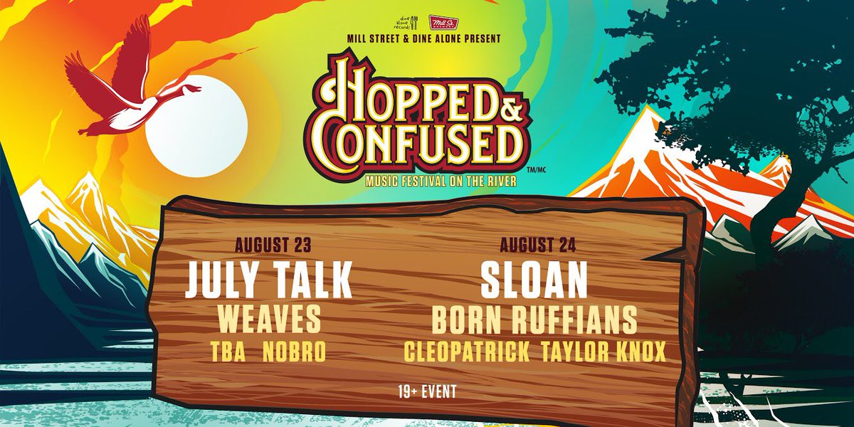 dinealonemusic's tweet image. Dine Alone &amp;amp; @MillStreetBrew present #HoppedandConfused 2019! We're back for a 4th summer of great bands &amp;amp; good beer, with this year feat. @julytalk, @Sloanmusic, @weavesmusic, @BornRuffians, #NOBRO, @cleopatrickband, @taylorknoxmusic &amp;amp; more TBA 🍻

🎫: hoppedandconfused.ca