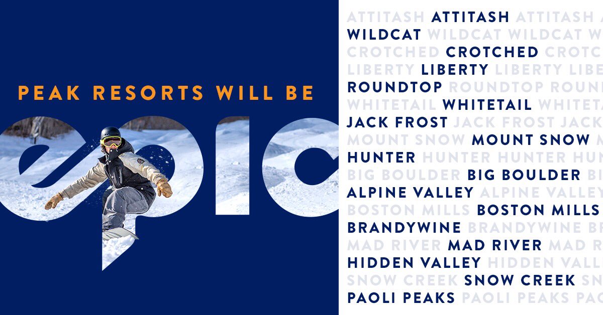 skiheavenly's tweet image. Peak Resorts will be Epic! Subject to closing, the Epic Pass, Epic Local Pass and Military Epic Pass will include unlimited, unrestricted access at 17 Peak Resorts ski areas for the 2019/20 winter season, with additional access available on the new Epic Day Pass. #EpicForEveryone