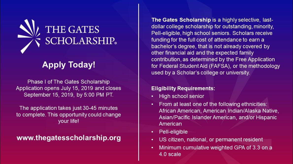 If you are eligible to apply please follow the guidelines below...The Gates Scholarship