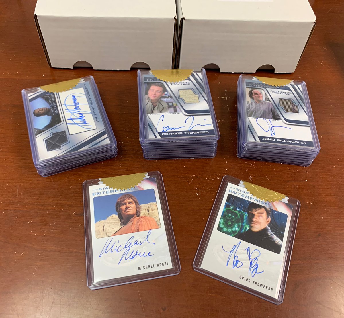 Star Trek Enterprise Archives Series 2 trading cards from Rittenhouse Archives are currently packing out in preparation for this Wednesday's release! Limited to 300 sets, find three autograph relic cards, two autograph cards, and more in every set. #startrek #rittenhousearchives