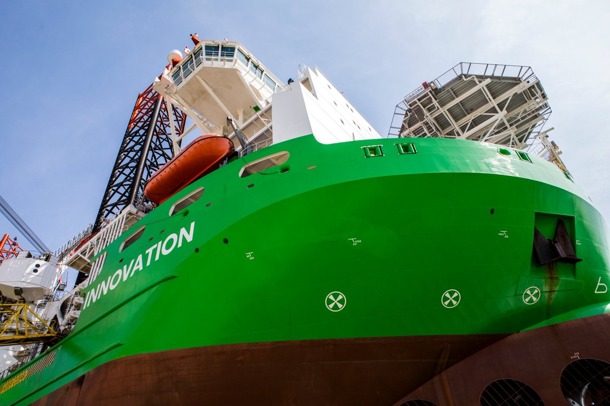 Offshore installation vessel ‘Innovation’ has almost completed a major repair programme at the Damen Verolme yard (Rotterdam). The most significant part of the works was installing 2 new leg sections. Soon, she will sail to the SeaMade project to install 58 foundations.#DEMEGroup