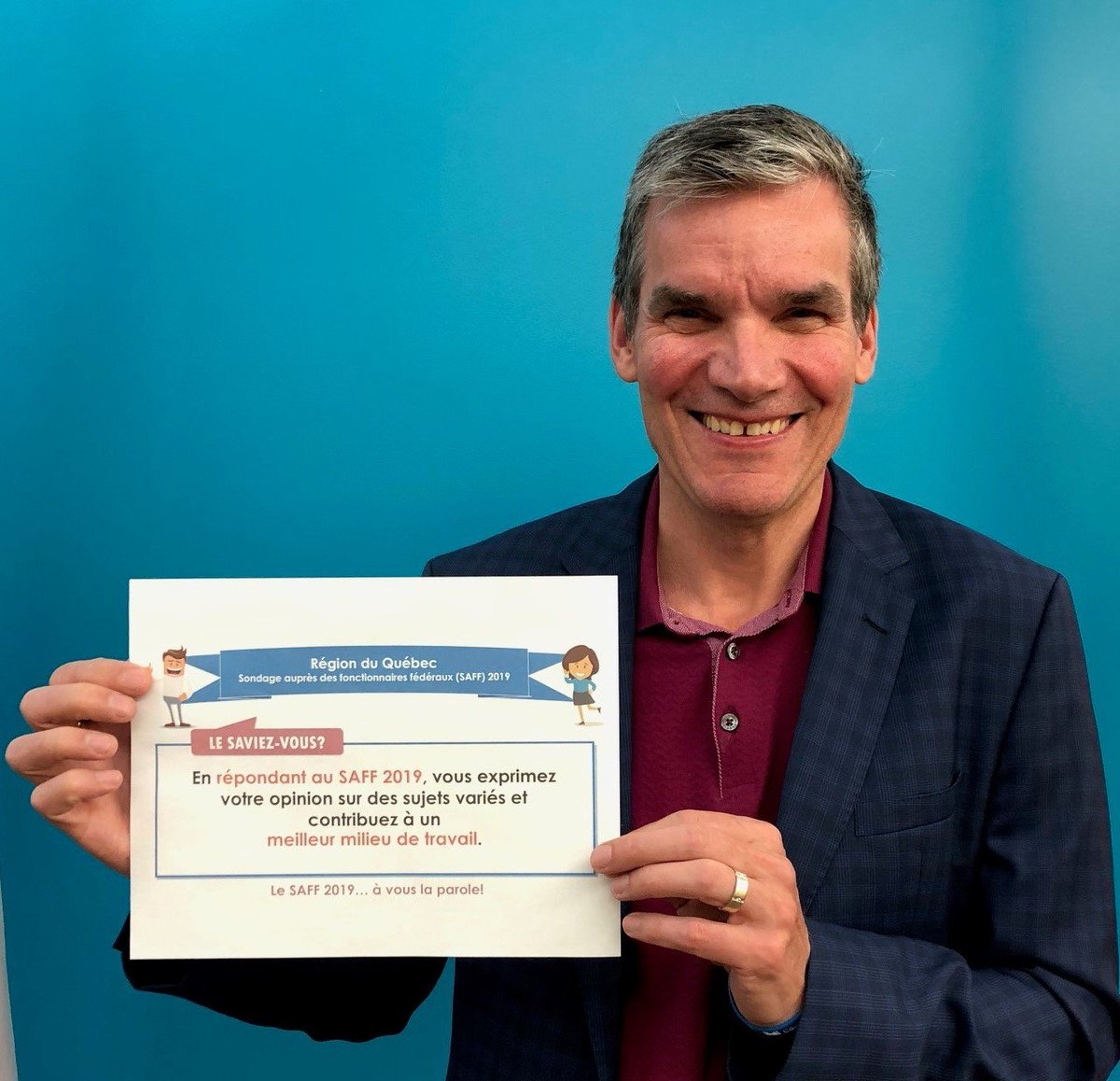 lbeausej's tweet photo. Avez-vous reçu votre courriel d’invitation à compléter le #PSES_SAFF 2019? Prenez quelques minutes pour répondre au sondage. Vos réponses dirigent nos initiatives locales et régionales, je compte sur vous! https://t.co/PCX1IpIqXz