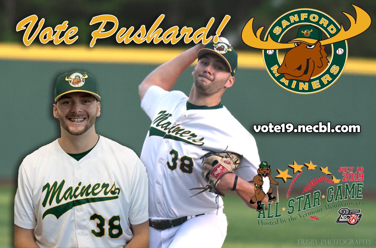 Sanford_Mainers's tweet photo. IT’S TIME! Vote @M_Pushard34 to @TheNECBL All-Star Game! Click, vote, retweet. It’s that simple! Get the @BlackBearNation/@MaineBaseball pitcher to Montpelier! ➡️ https://t.co/GWBU4YGMnq https://t.co/Z3H0nkkfRo