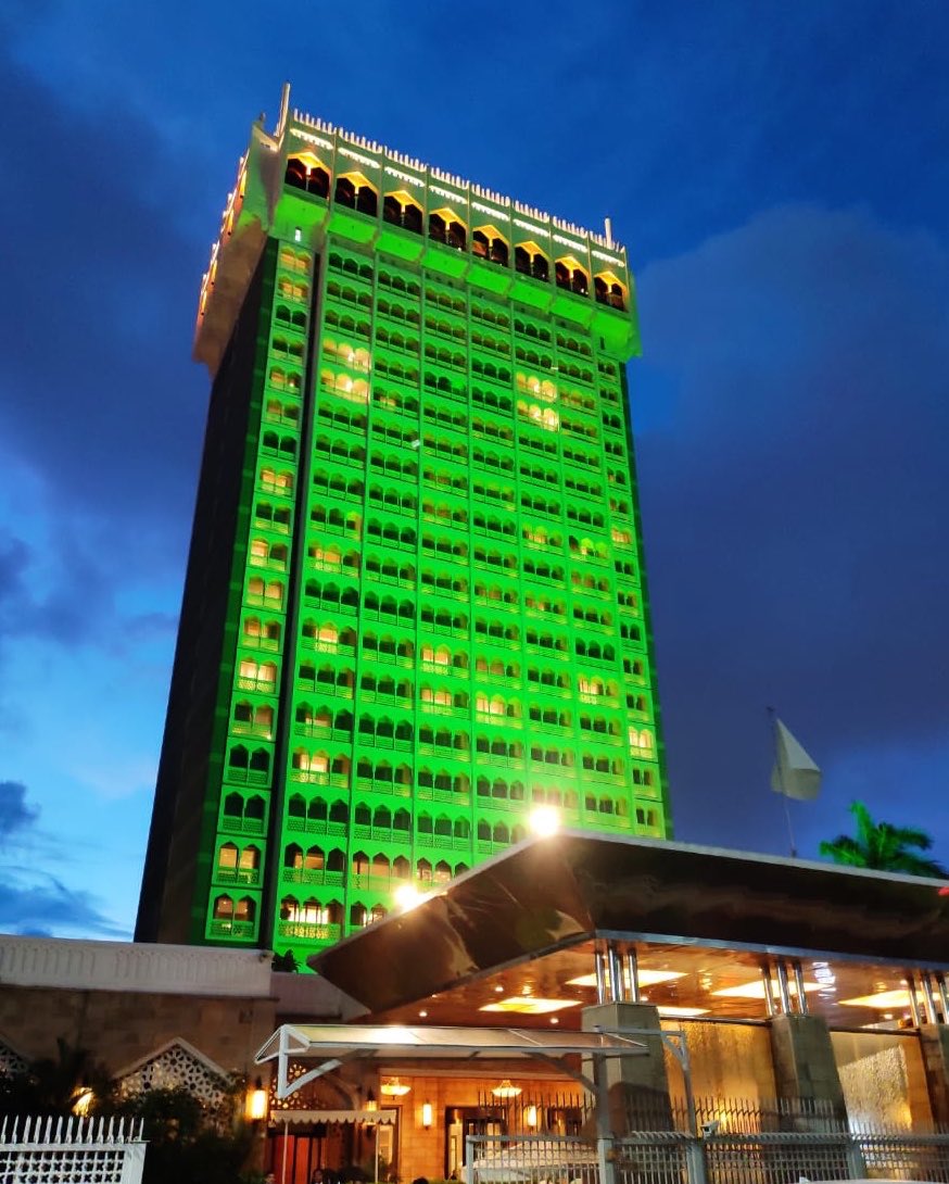 TajMahalMumbai's tweet photo. Green for a cause | We are lighting up the #TajMahalTower to raise awareness about Fragile X Syndrome, a condition that causes intellectual disability and autism. Share this picture on your page to create awareness. https://t.co/vdTR0edb77
