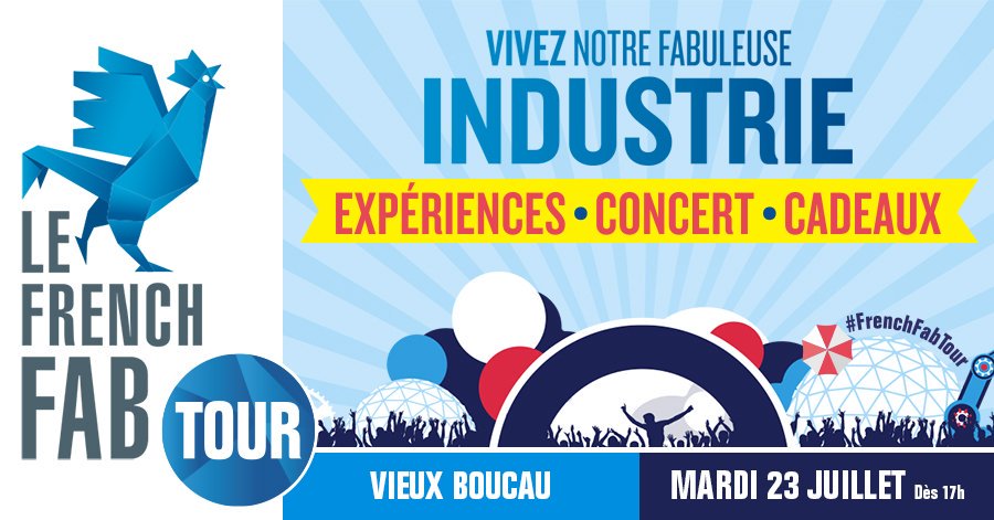 Rejoignez-nous demain sur le #FrenchFabTour à 
<a href="/Vieuxboucautour/">VieuxBoucau Tourisme</a>
 ! Au programme : concert, atelier de réalité virtuelle, démos de drones, distributions de cadeaux et plein de choses encore 🔥