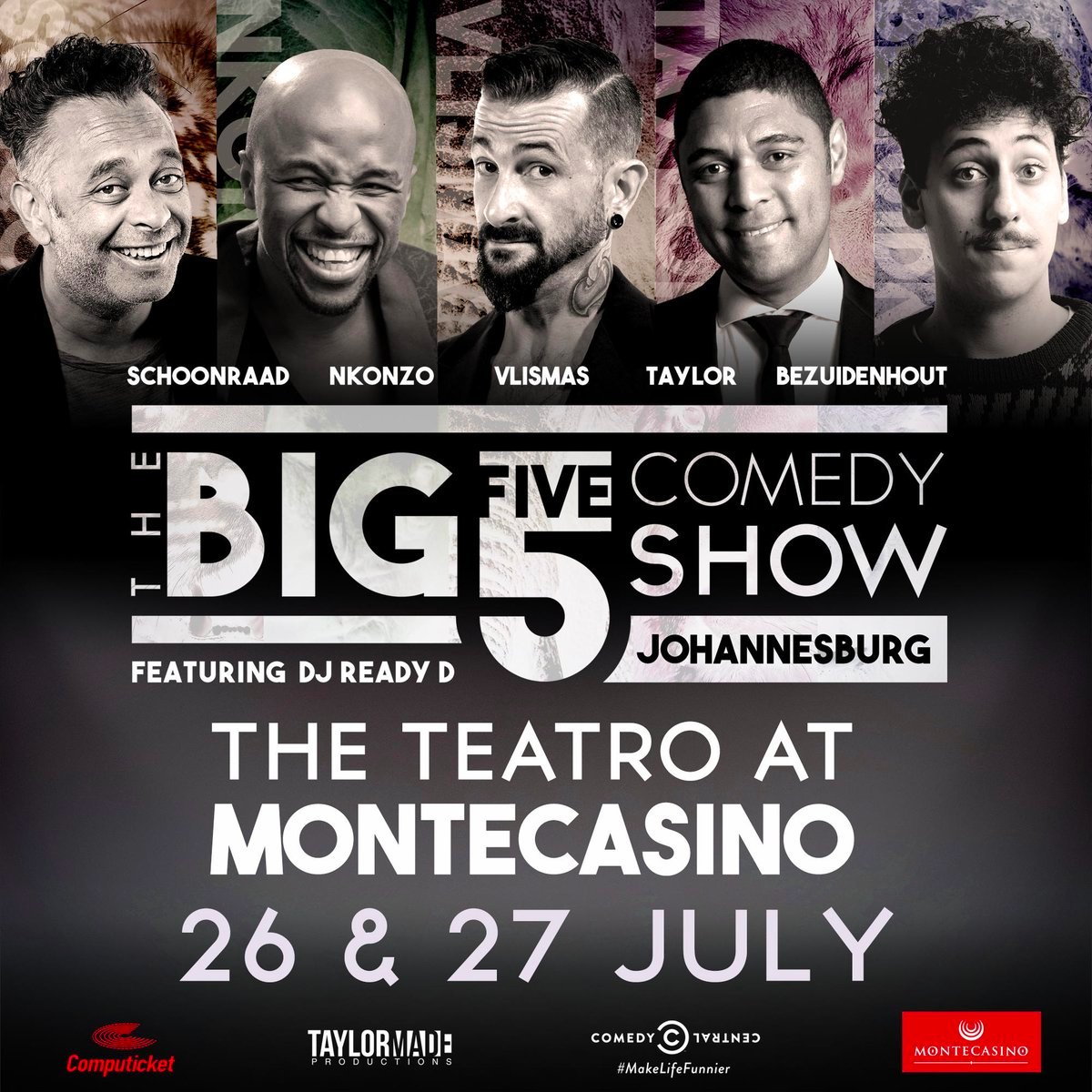 Latest details on the @Big5Comedy will be on The Sandton Times tomorrow! It's all happening at @MonteCasinoZA this weekend, July 26 & July 27, featuring @kurtschoonraad, @TatsNkonzo, @fortyshort, @TheStuartTaylor and @schalkiebez, supported by @DJReadyD. #Big5ComedyShow #Comedy