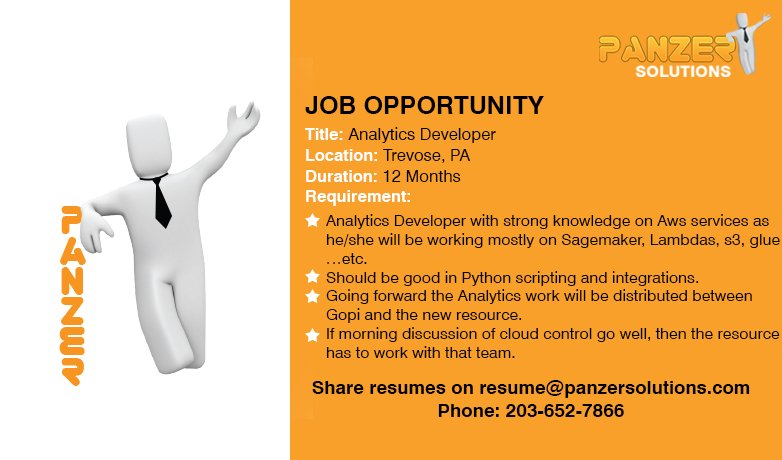 panzersolution's tweet image. Job Title: Analytics Developer
Location: Trevose, Pennsylvania
Share resumes on resume@panzersolutions.com
Or for more info click on the below link

panzersolutions.com/view_job_oppor…

#AnalyticsDeveloper #Developer #Pennsylvania #jobseekers #jobs #latestjobs