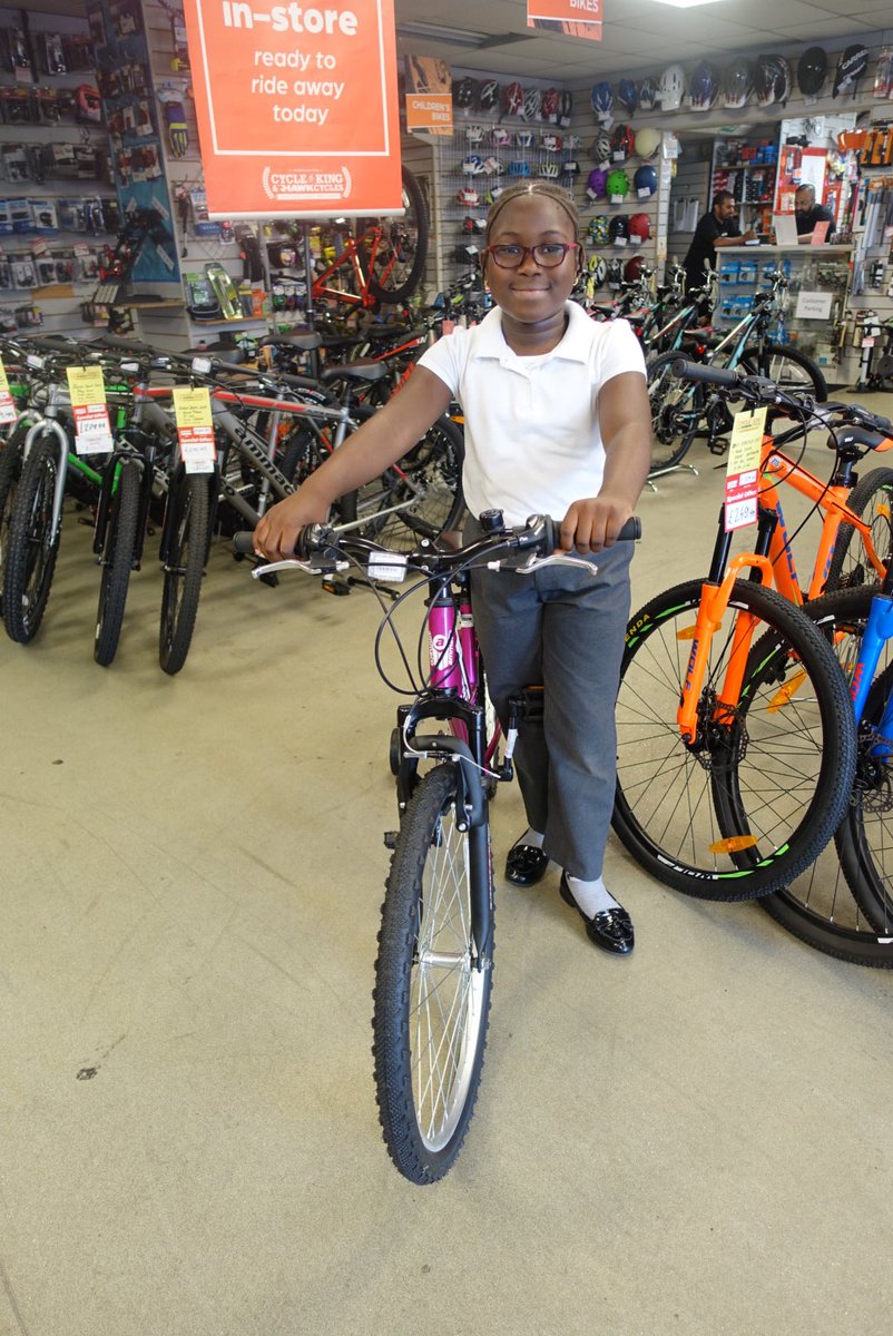 SouthNorwoodTPA's tweet photo. Today we held a raffle for every child with 100% attendance. Two children won a bike! They were taken to #cycleking #croydon where they chose their bike and helmet. What lucky girls! #nurture #persevere #succeed 🐝 🚲 https://t.co/Qst1dsaaqW
