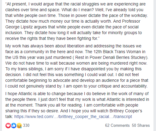 THTRNightmares's tweet image. AN INCREDIBLY BRAVE STATEMENT BY @FREEACTORVIST ABOUT THE ATLANTIC'S STUBBORN DEFENSE OF SOME AWFUL TRANSPHOBIA IN STEPHEN ADLY GUIRGIS'S PLAY IN THE UPCOMING SEASON. IANNE FIELDS STEWART HAS EXPOSED SOME DEEP ISSUES THAT ARE SHARED BY A LOT OF NONPROFIT OFF-BROADWAY THEATERS.
