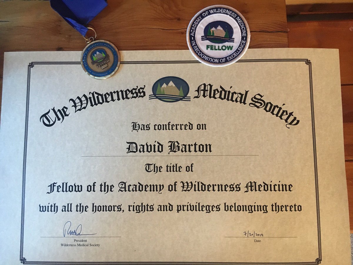 David_Barton's tweet photo. Awesome conference so far and excited to be at Mt. Crested Butte for the Wilderness Medica Society 2019 Conference. I also was honored to receive my diploma as Fellow of the Academy of Wilderness Medicine #WMScb19 @WildMedSociety https://t.co/qCISxBlevi