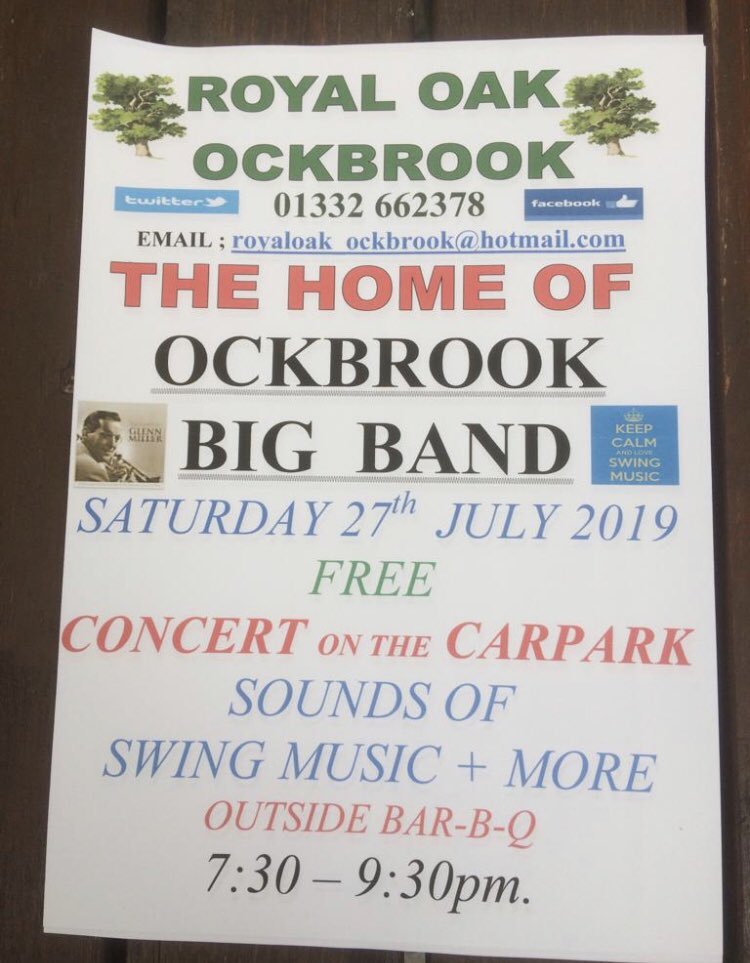_royaloak's tweet image. Come along and join the summer vibes this weekend. We have #free #livemusic at the oak! From 7.30pm the #ockbrook #bigband are live!!