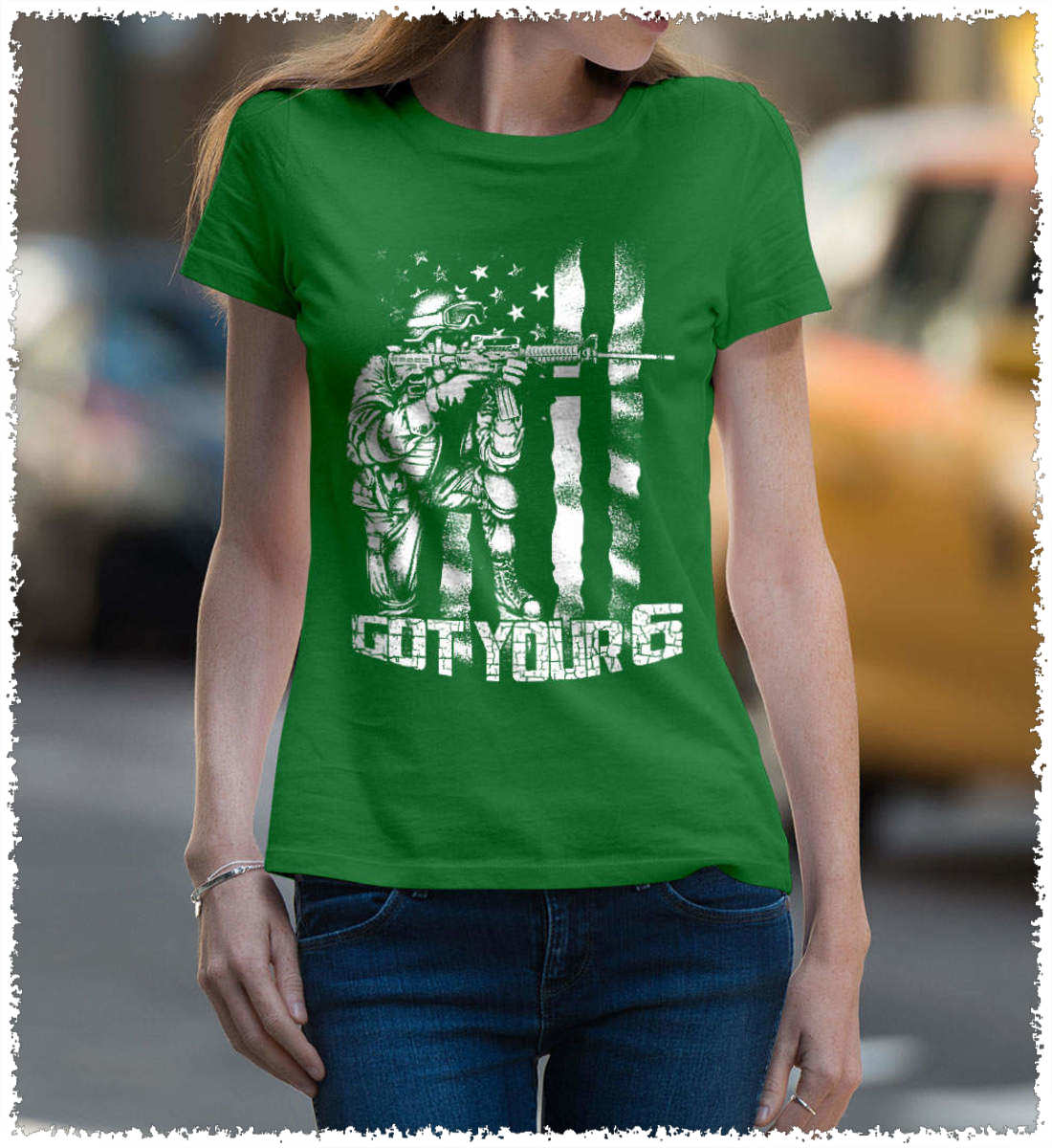 loyalninetees's tweet photo. Got Your Six. Soldier Flag. White Print. Women's: Gildan Ladies' 100% Cotton T-Shirt. Irish Green. https://t.co/vXzkPUBADD #gotyoursix #usmc #airforce #marines https://t.co/TbYXpliPcf