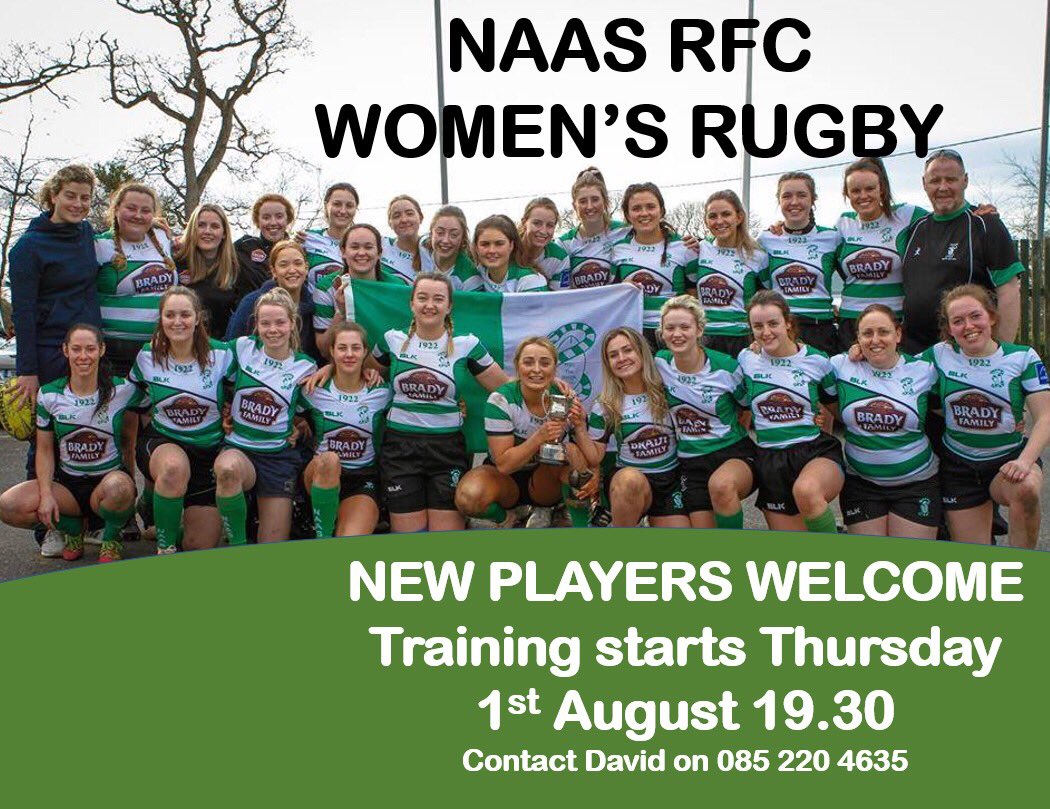 Naas women's rugby starting up again on Thursday 1st Aug - new players very welcome!