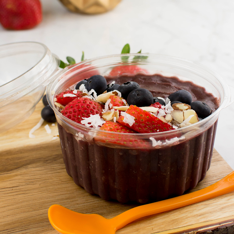 Freshly made happiness is waiting for you at Orange Leaf. Start your week off right with an Acai Bowl, made with a blend of organic acai, banana, and almond milk  😊