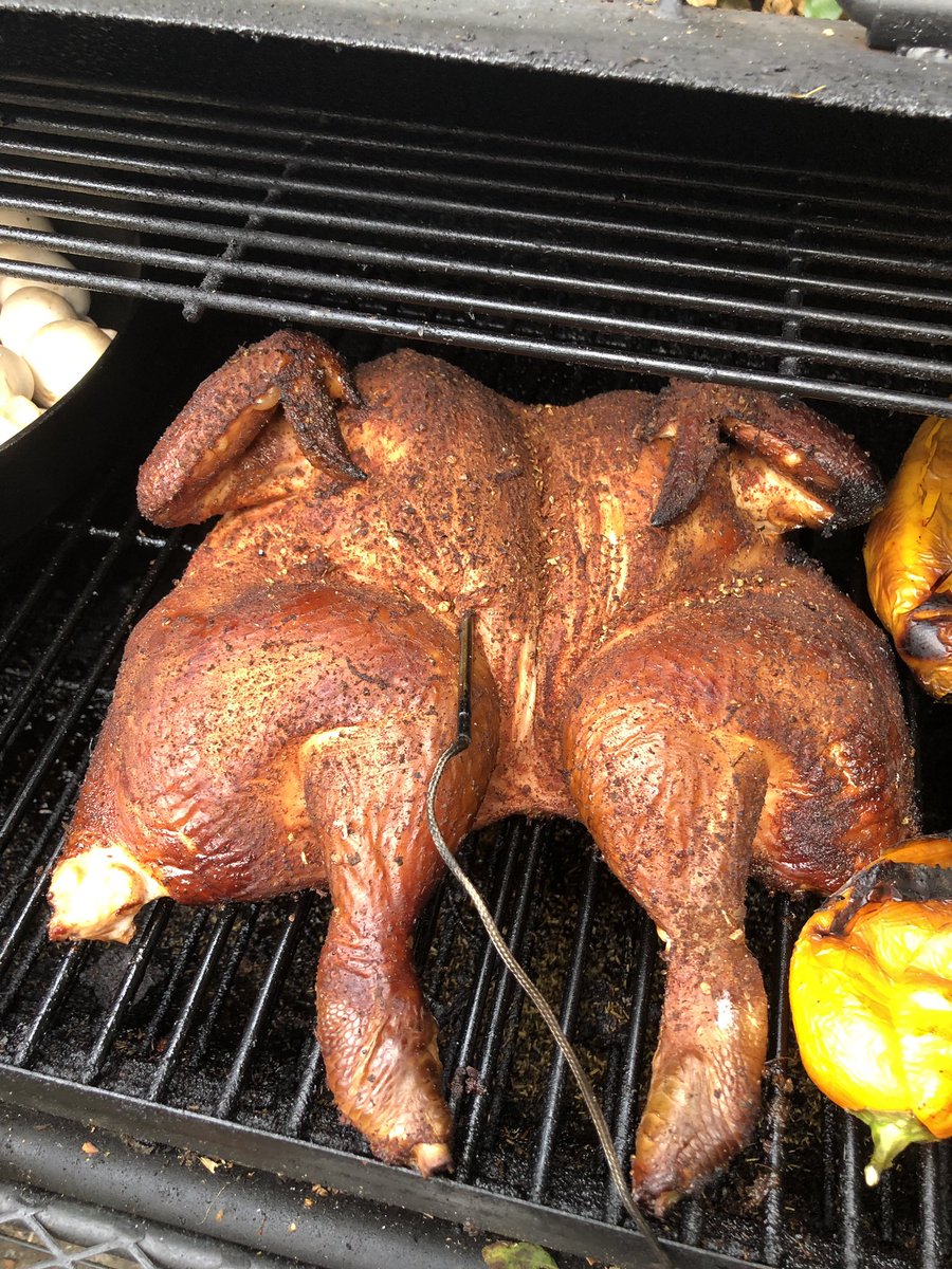 samsbbquk's tweet photo. The chicken is looking good after a few hours in the smoker #SamsBBQ https://t.co/8d9sFMAXe0