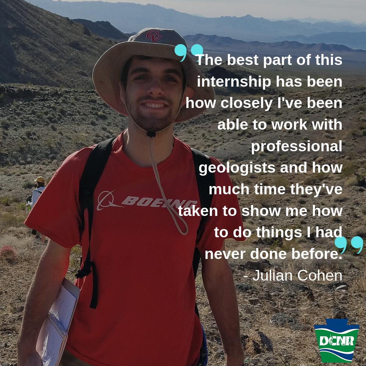 DCNRnews's tweet image. Julian Cohen is a geology major at Bucknell University. He is currently interning with DCNR’s Mapping Division of the Bureau of Geological Survey, and appreciates the opportunities to try out a variety of different tasks. #PASummerInterns #InternsofPA2019