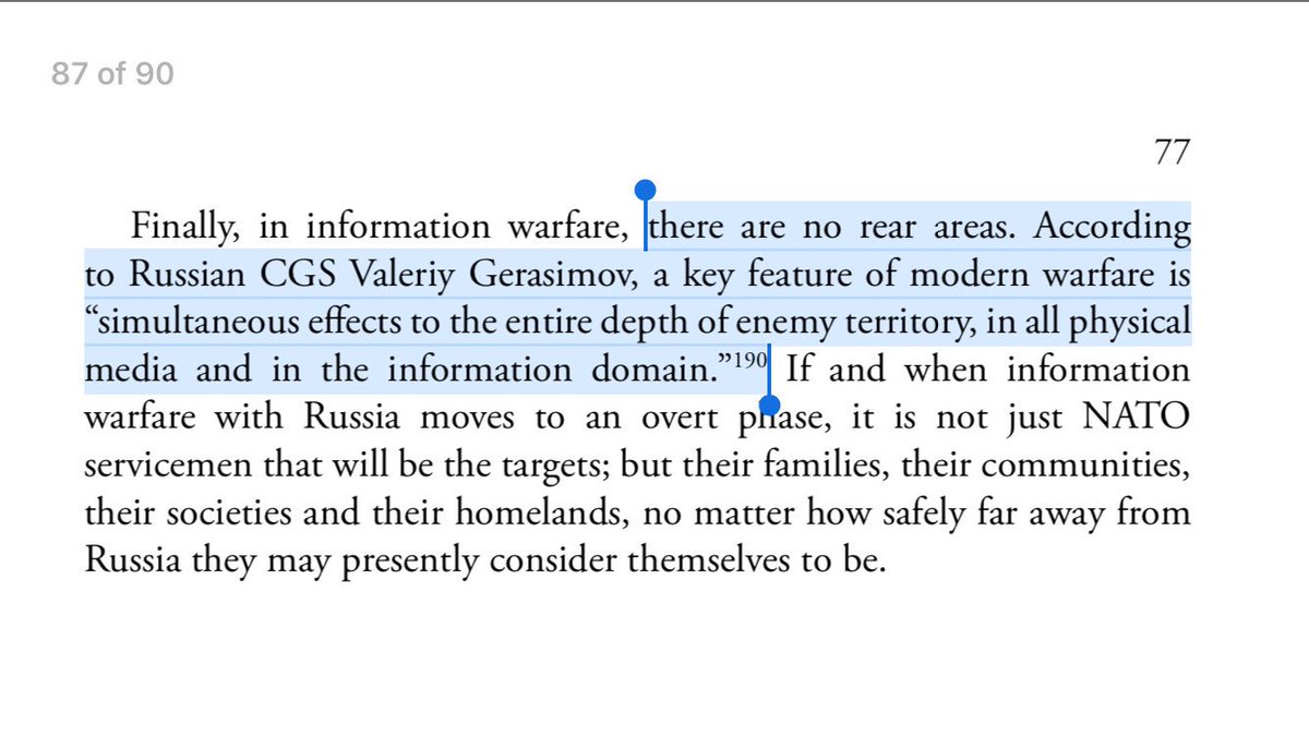 49/ CONCLUSION: ”In information warfare, there are no rear areas.”The entire target nation is hit.This is a different war and prior rules of engagement do not apply.Report written by  @KeirGiles for NATO personnel and published by  @NATO_DefCollege ( https://krypt3ia.files.wordpress.com/2016/12/fm_9.pdf)